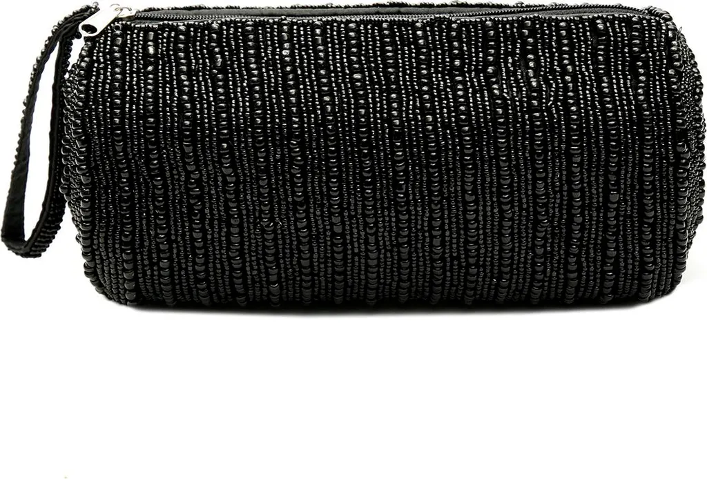 Pochette de soirée en perles noires 20x10x10cm pour femme élégante
