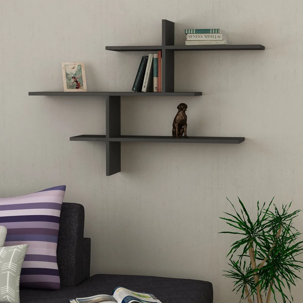 Gagnez de la Place avec l'Étagère Murale Leo Anthracite 123x80,5 cm