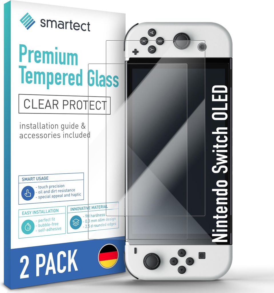 2x Schutzglas Panzerfolie Klar für Nintendo Switch OLED Displayschutz Hartglas
