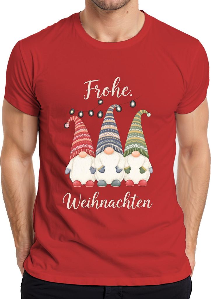 Frohe Weihnachten Weihnachtswichtel Gnom Lichterkette Wichtel Herren T-Shirt, Rot, M