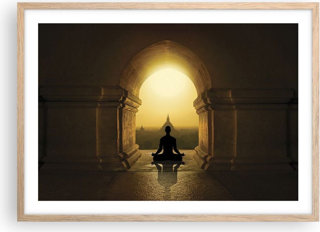 Gerahmtes Poster - Rahmen in heller Eiche - Meditation Tempel Schatten - 70x50 cm - Wand Bild - Wanddeko - Wandbilder - Kunstposter - Wandposter - ...