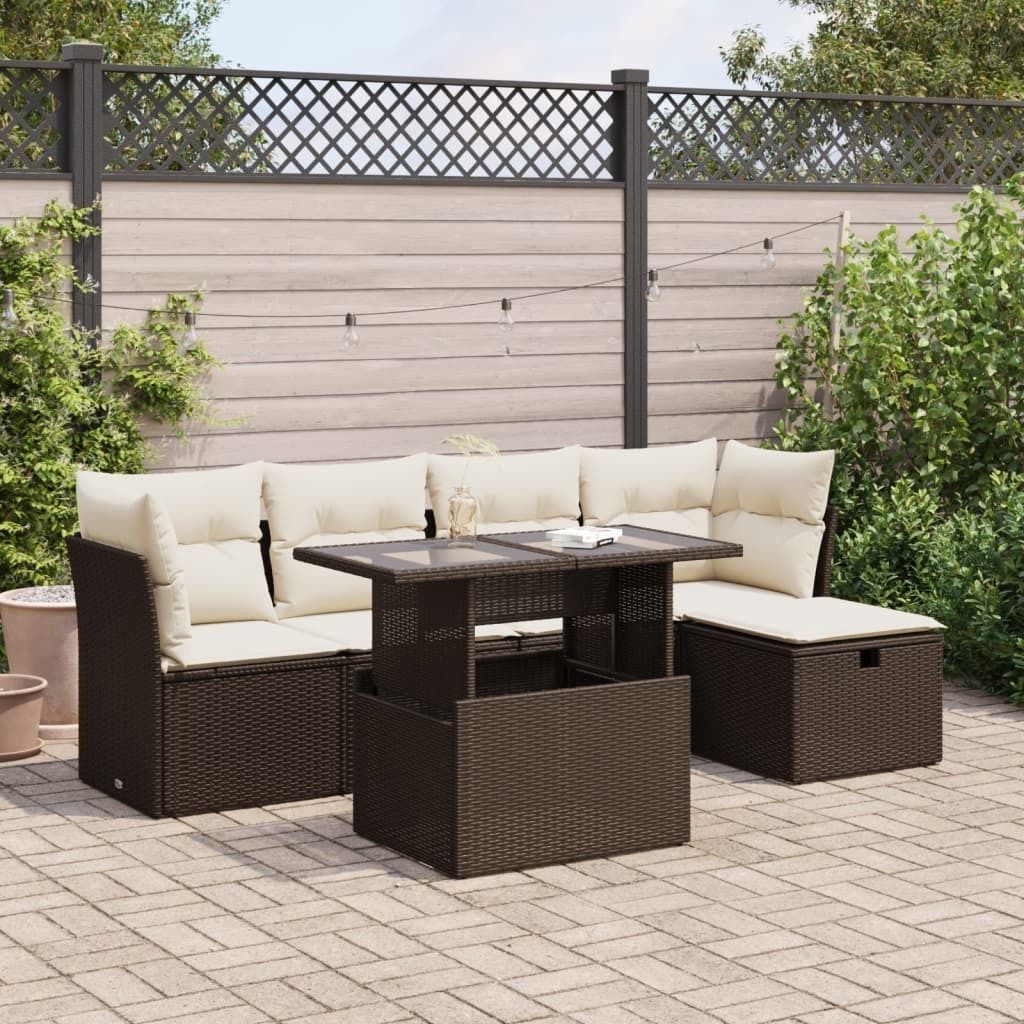 "Rabatt" 6-tlg. Garten-Sofagarnitur - mit sofa - mit Kissen Braun Poly Rattan - Lounge-Dining set CC11958