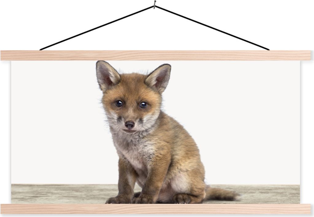 MuchoWow Textilposter Fuchs - Baby-Fuchs - Kinder - Mädchen - Jungen 120x60 cm mit holzfarbenen Rahmen - Klemmleiste