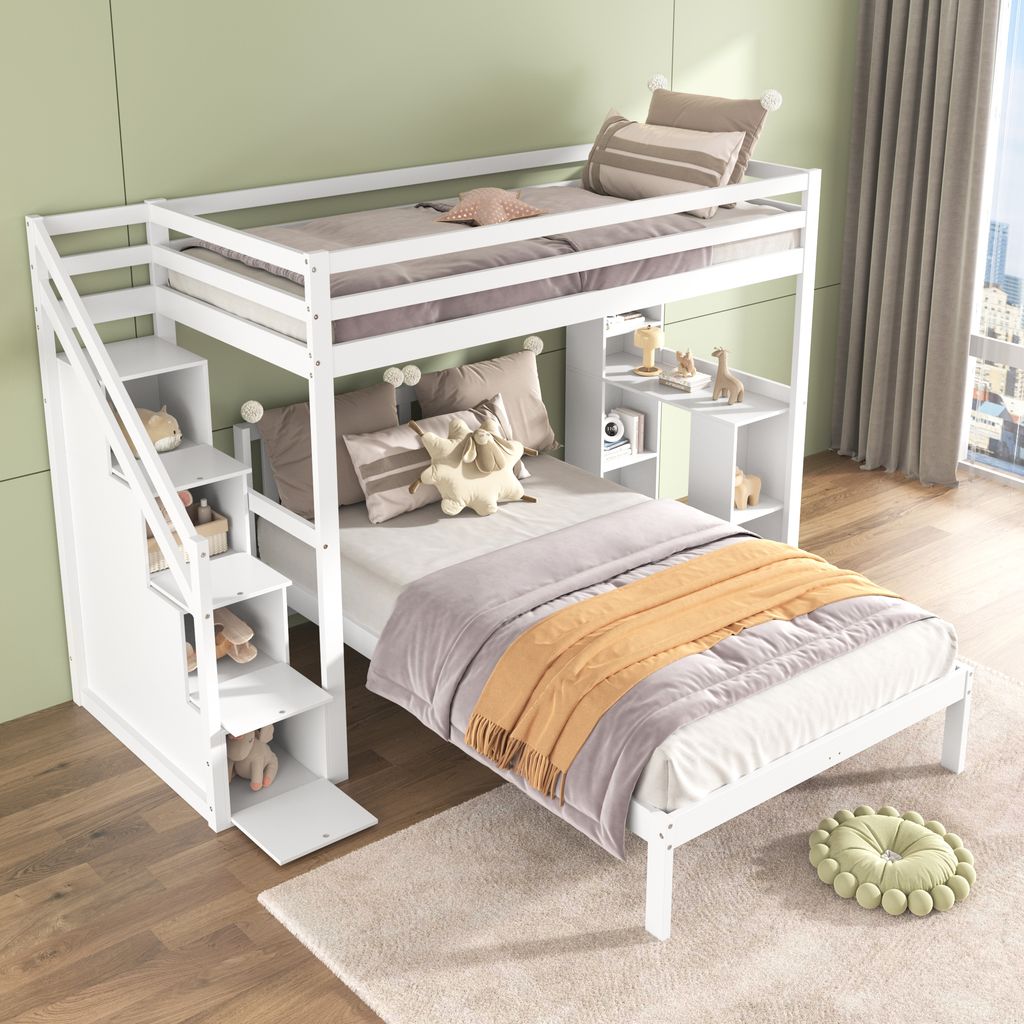 Hochbett mit Schreibtisch, Stauraum und LED-Beleuchtung, Produktbild 