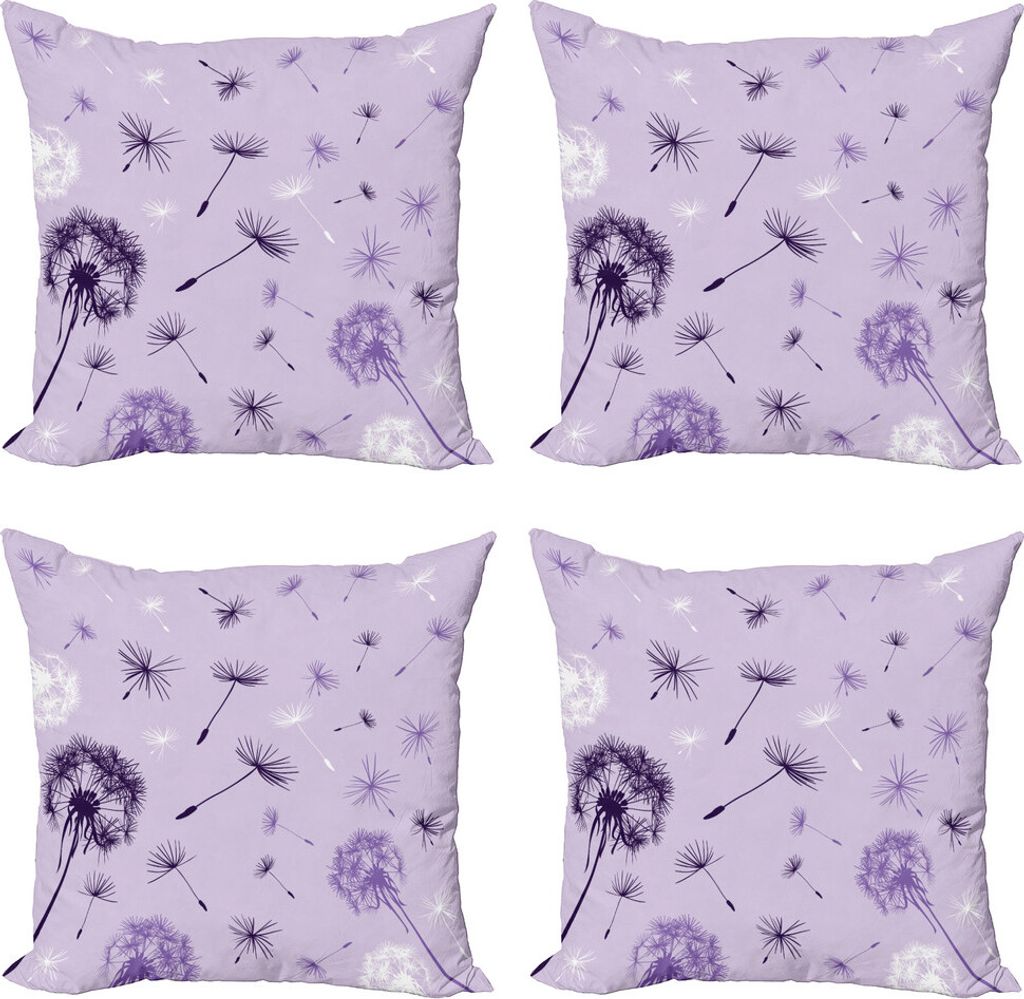 ABAKUHAUS Löwenzahn Kissenbezug Set (4 Stück), Botanik Lila-Ton, Moderner Doppelseitiger Digitaldruck, 45 cm x 45 cm, Lavendel Dark Purple