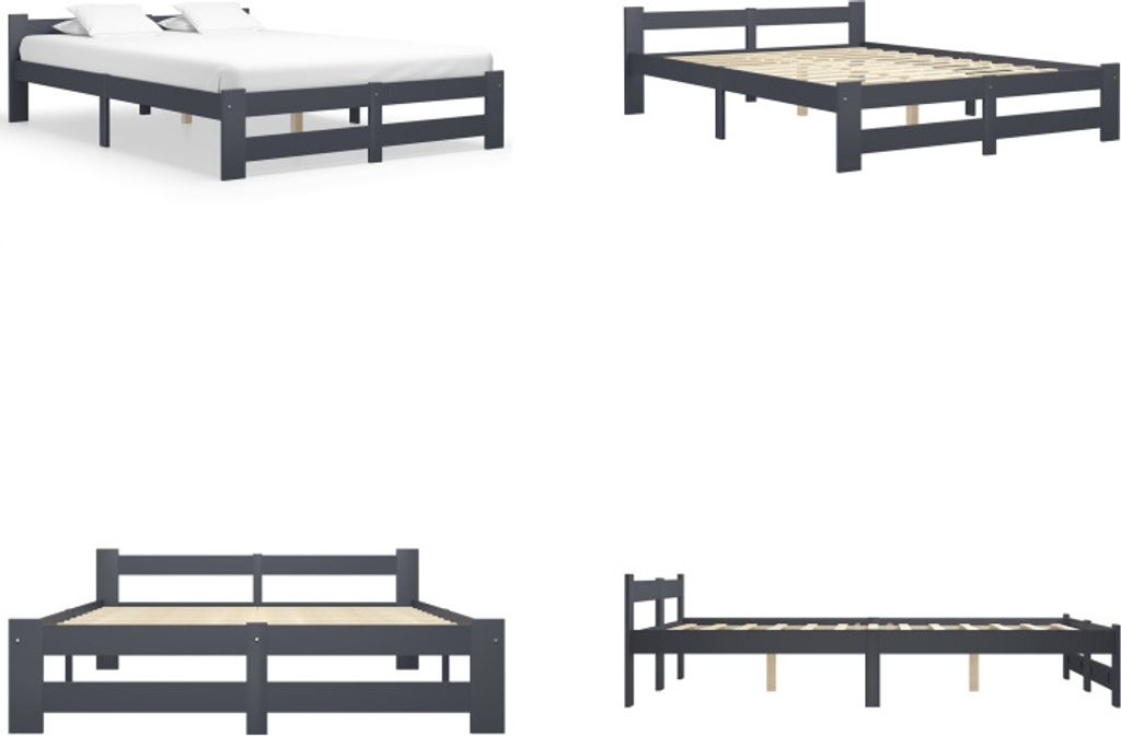 vidaXL Massivholzbett Dunkelgrau Kiefer 160x200 cm - Bettgestell - Bettgestelle - Bettrahmen - Bett
