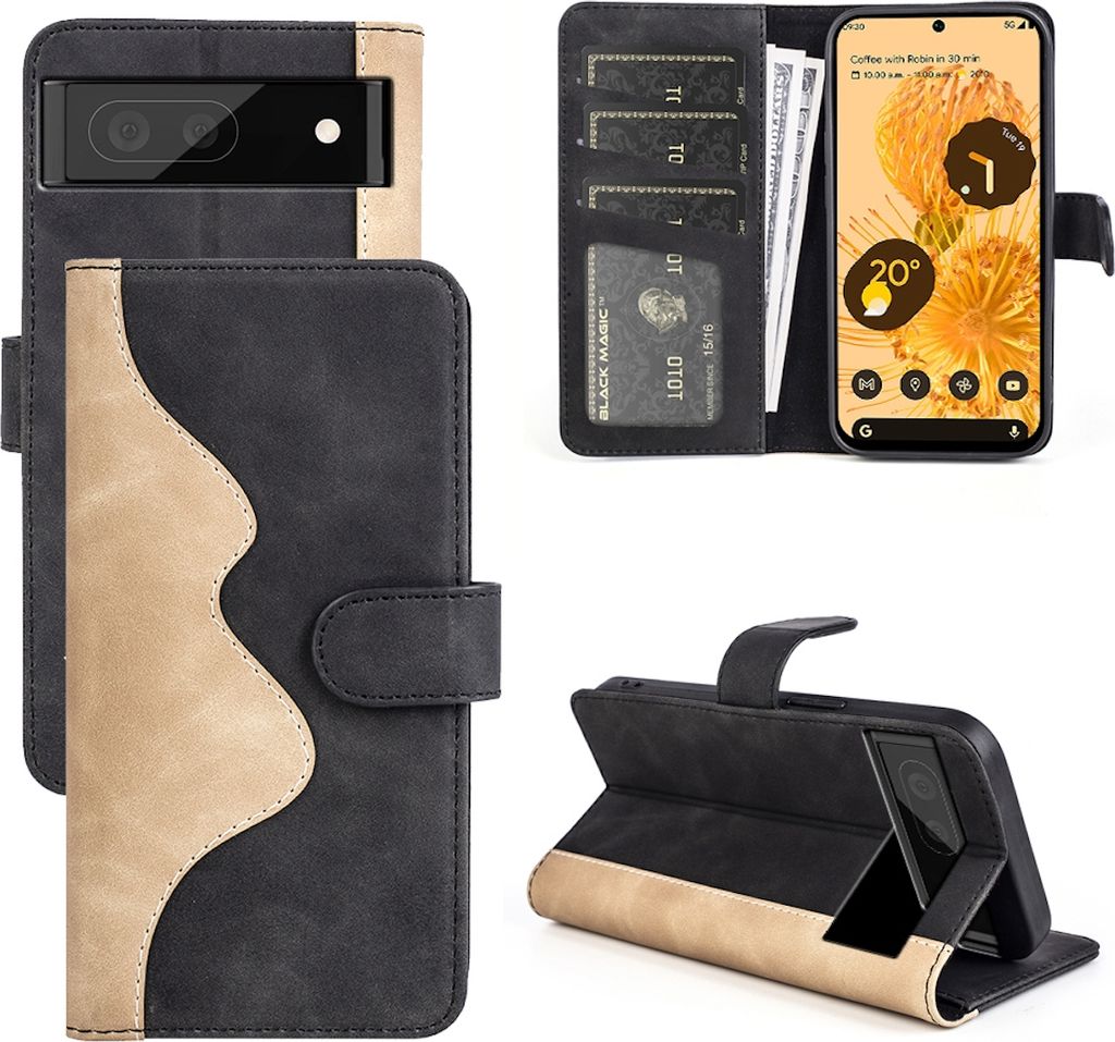 Für Google Pixel 7 Pro Design Handy Tasche Schwarz Etuis Kunst-Leder Hülle Cover