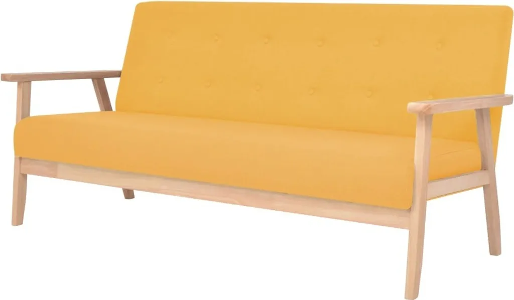 Canapé 3 places tissu jaune scandinave 210cm pour salon - Maya