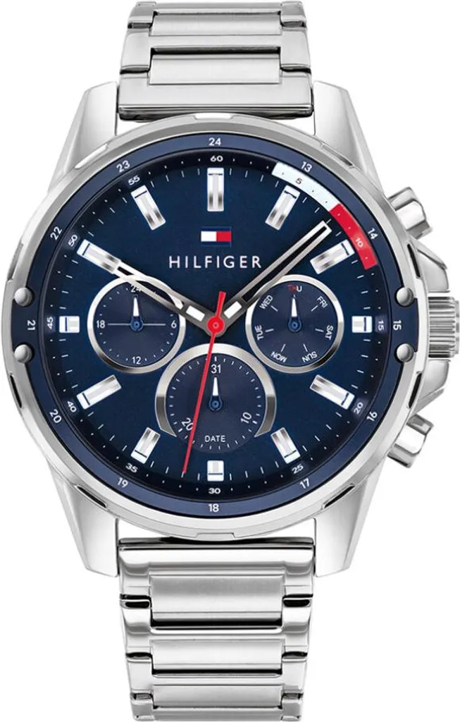 Tommy Hilfiger Mason 1791788 Montre Homme en Acier Gris et Cadran Bleu