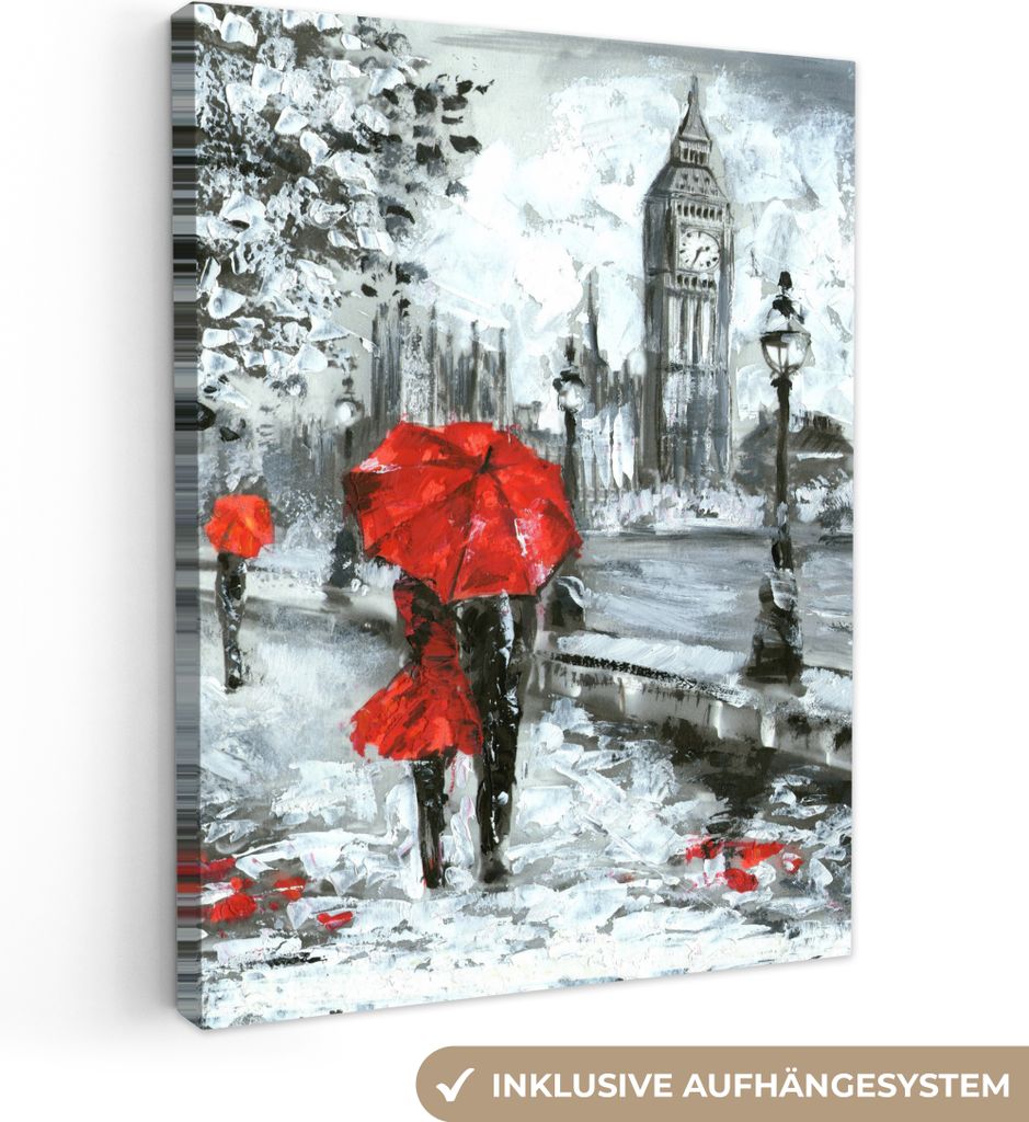 MuchoWow - Leinwandbilder - Gemälde - Regenschirm - Öl, Wandbild, Wanddeko Bilder Wohnzimmer, 60x80 cm