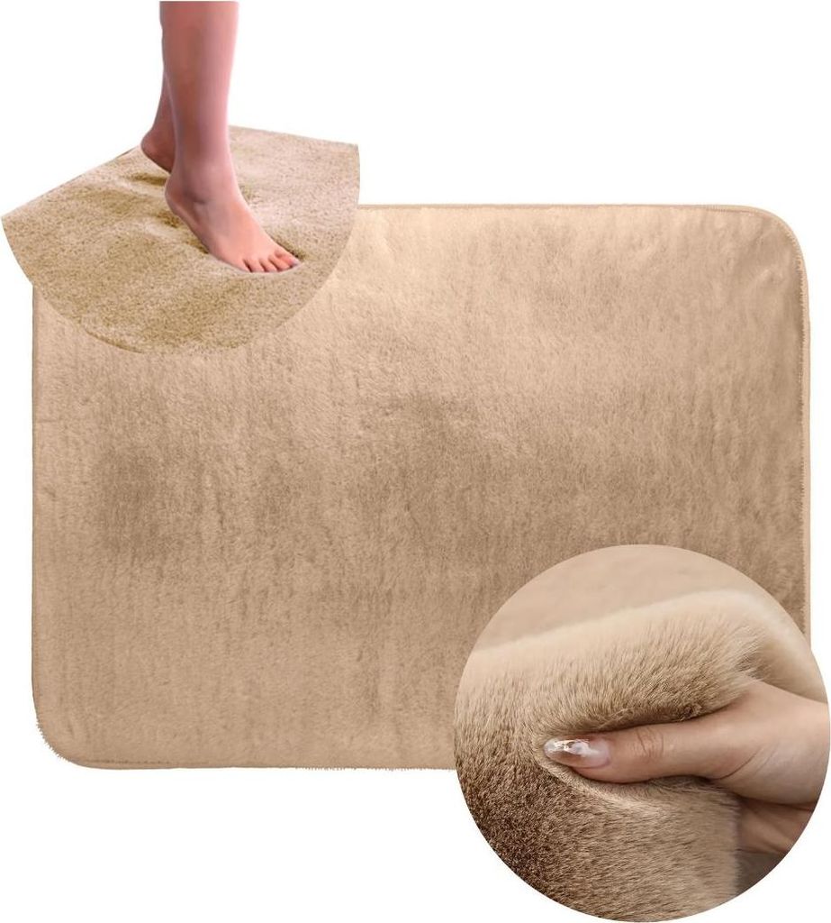 Domarex Weicher Badezimmerteppich Antirutsch Waschbar Badteppich Komfort Shaggy, Beige 40x60cm