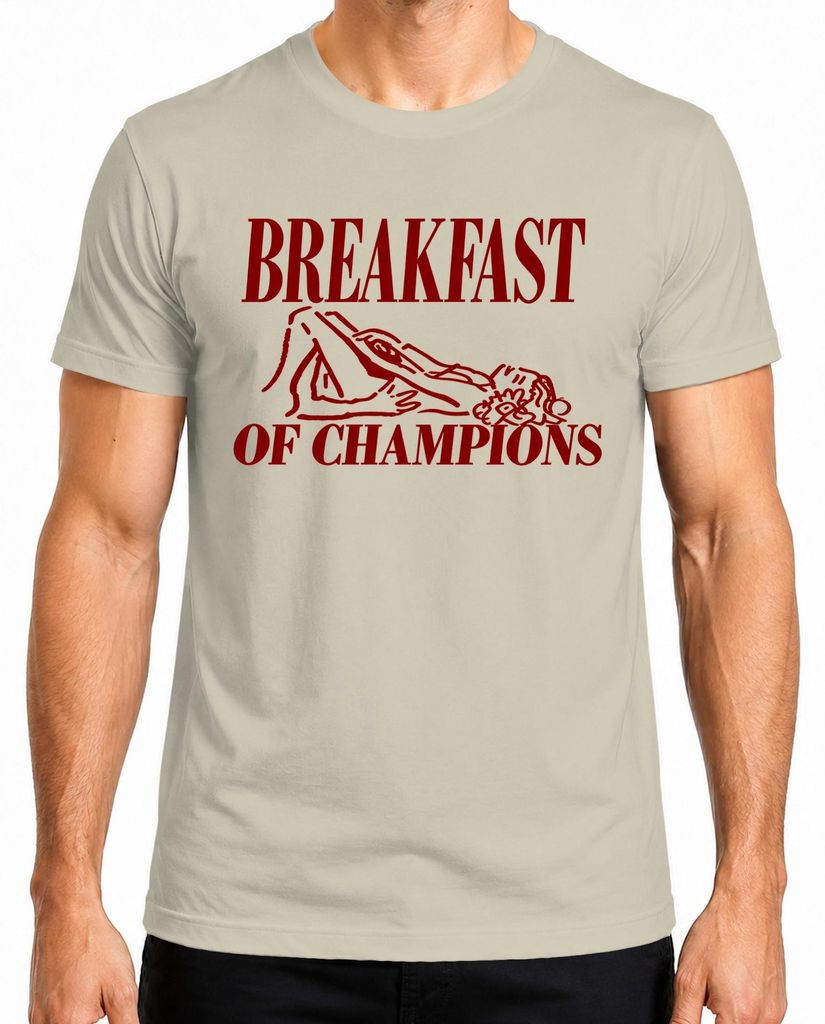 Colazione da campioni. Maglietta da uomo, ironica, con Immagine del prodotto 