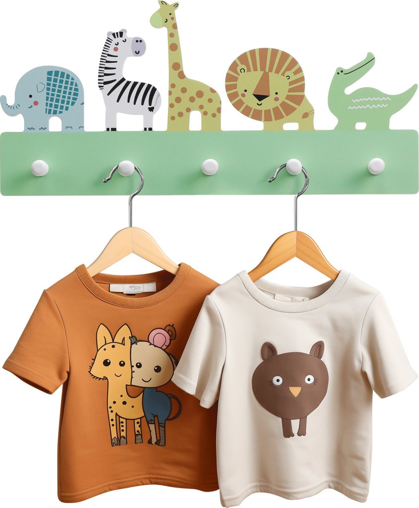 Navaris Garderobe für Kinder - Kindergarderobe mit Haken - Garderobenleiste Kinder - Garderobe Kinderzimmer - Niedliches Tier-Design - 5 Haken -