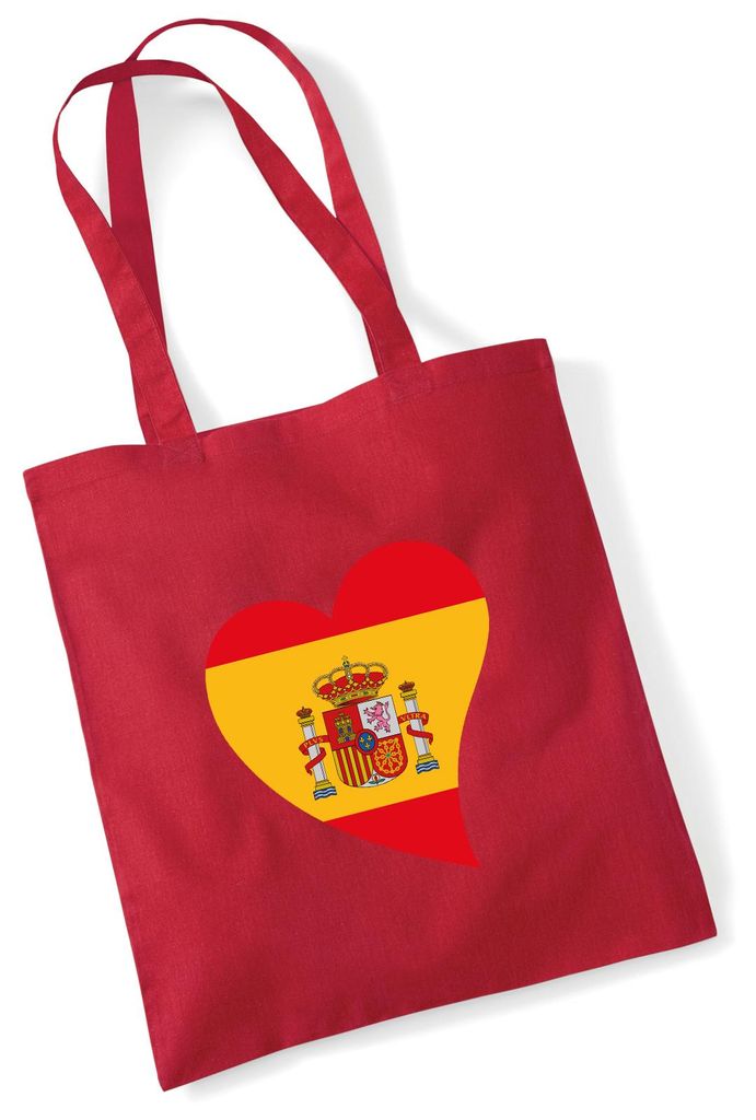 Huuraa Jutebeutel Spanien Flagge Herz 10 Liter Classic Red Baumwolle Tasche Geschenkidee