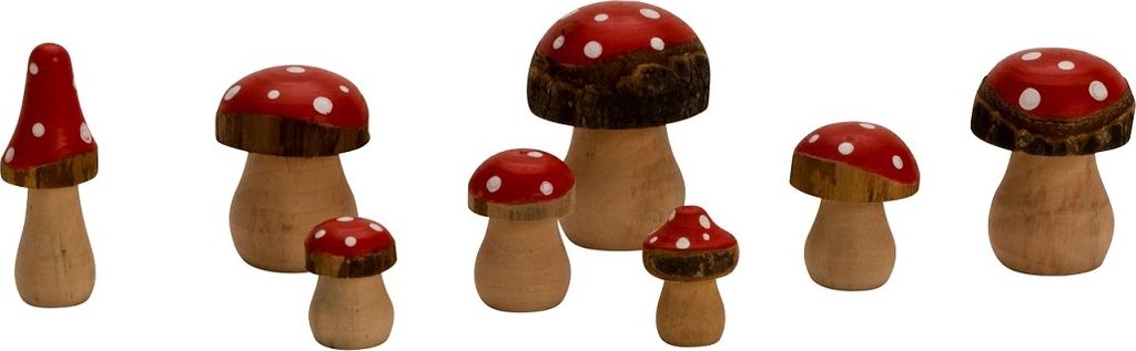 16 Stück Holzpilze Fliegenpilz handbemalte Figuren im Set 3 Produktbild 