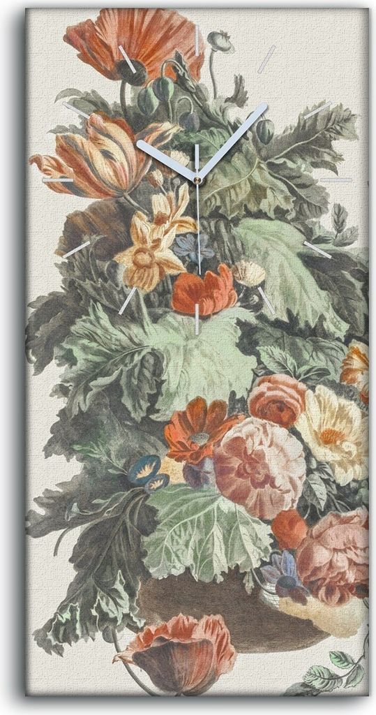 Leinwand Wanduhr Wandkunst Uhr Geräuschlos 30x60 Gemälde Blumen Pflanzen Kunst - weiße Hände