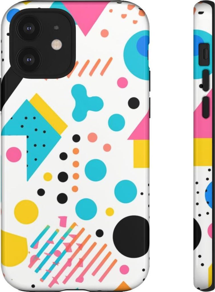 Buntes Memphis-Design mit geometrischem Muster – Hülle Kompatibel mit iPhone 12