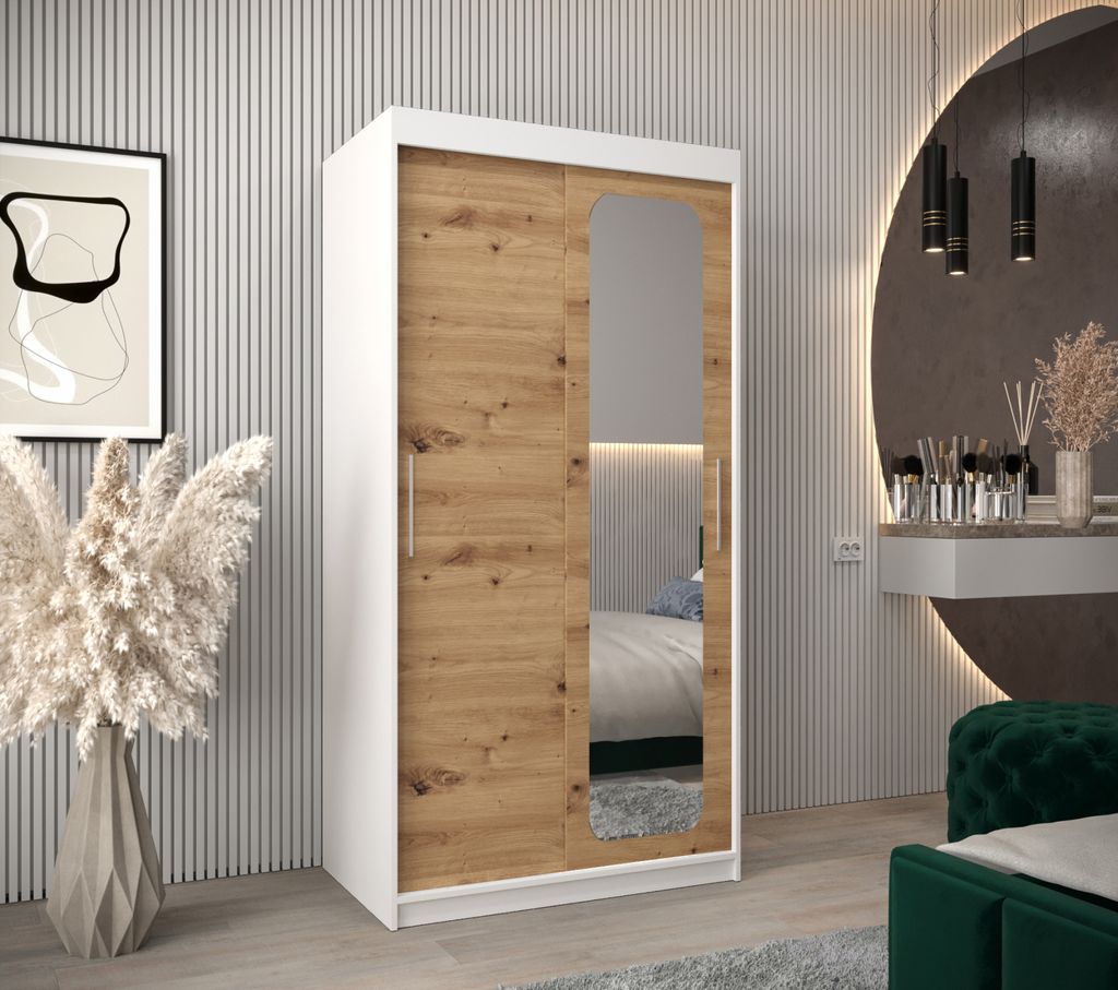 Spiegelschrank DONICELA 1 - 100 cm, weiß / handgefertigt