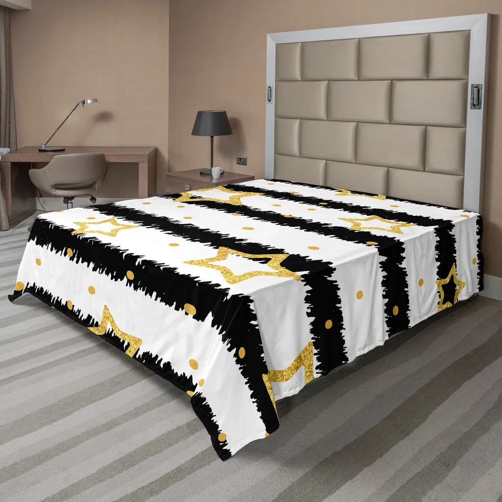 Drap de Lit Douceur Effet Numérique Rayé avec Étoiles et Pois Jaunes