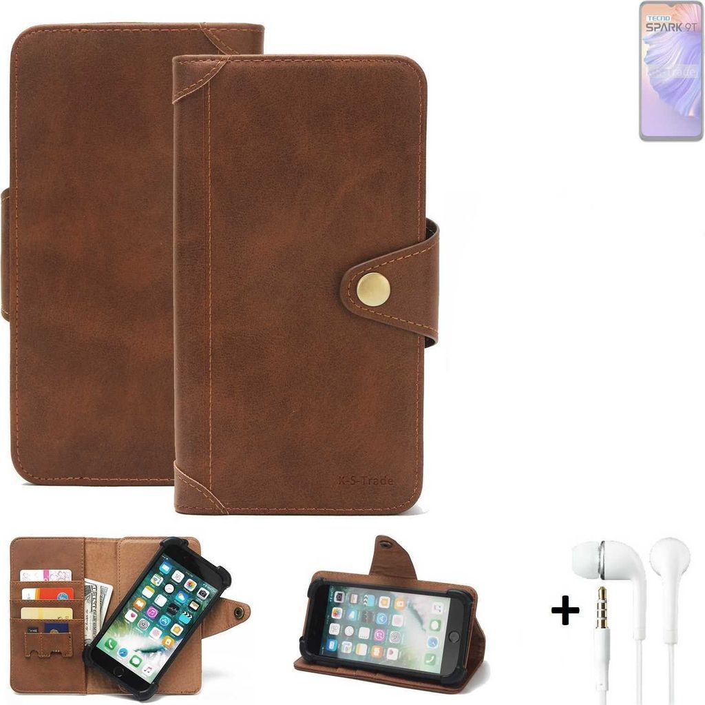 K-S-Trade Handyhülle + Kopfhörer kompatibel mit Tecno Spark 9T Schutz Hülle Walletcase Bookstyle Tasche Case Handytasche Wallet Flipcase Cover PU