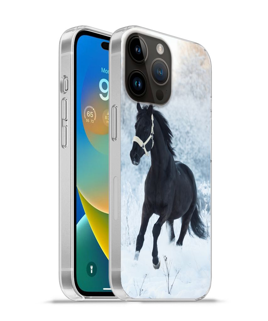 MuchoWow Handyhülle Schutzhülle Hülle für Apple iPhone 14 Pro Max Pferd - Schnee - Wald Silikon Softcase Handy Hülle - Hardcover