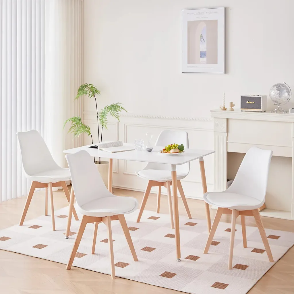 Table à Manger Design Minimaliste Rectangulaire en Blanc pour 6 Convives