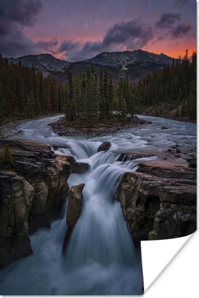 MuchoWow Poster Wasserfall - Insel - Berg 60x90 cm - Wanddekoration