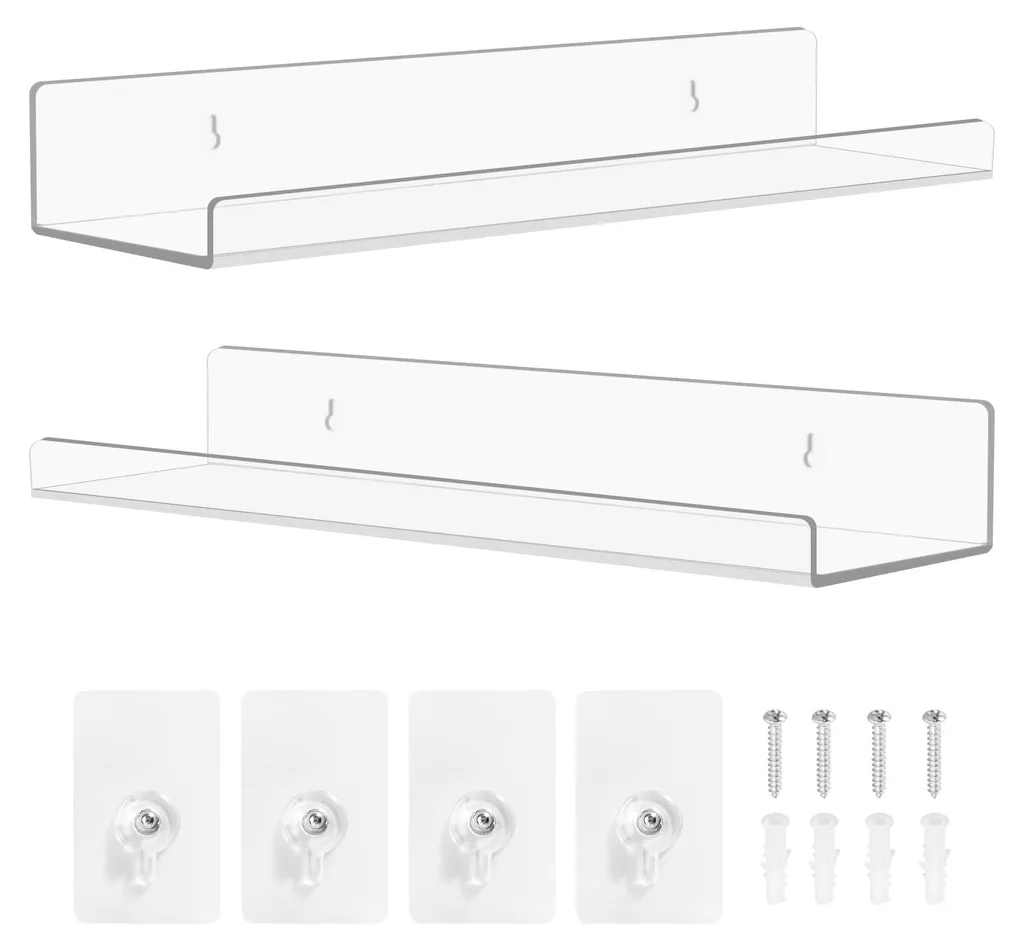 Étagères murales en acrylique transparent, lot de 2 sans perçage