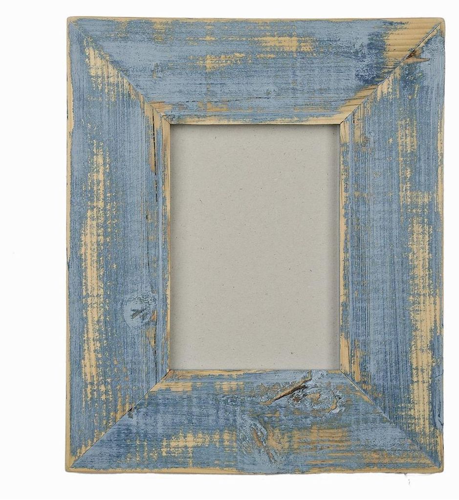 Landhaus Bilderrahmen aus recyceltem Altholz Hellblau Sky 10x15 cm Vintage Rustikal 7 cm Leiste