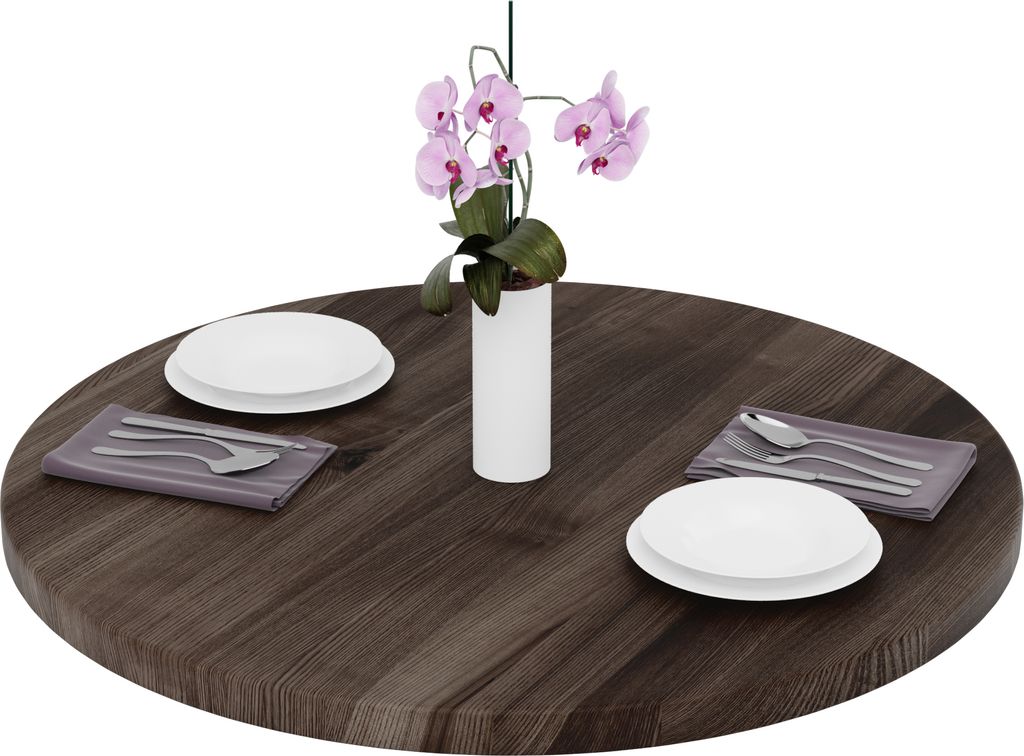LAMO Manufaktur Tischplatte rund 90 cm aus Naturholz | Holzplatte für Esstisch, Küchentisch, Bistrotisch | Stärke: 40 mm | Farbe: Ebenholz