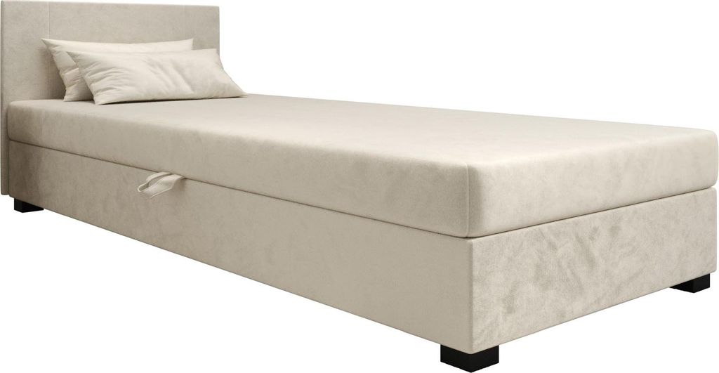 AURA SOFA Boxspringbett ULO 120x195 Komplett-Set mit Bonell Matratze, Polsterbett mit Bettkästen - Hellbeige, MONOLITH 02