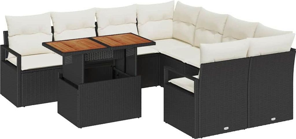 vidaXL Garten-Sofa-Set mit Speicher 9 pcs Schwarz Poly Rattan
