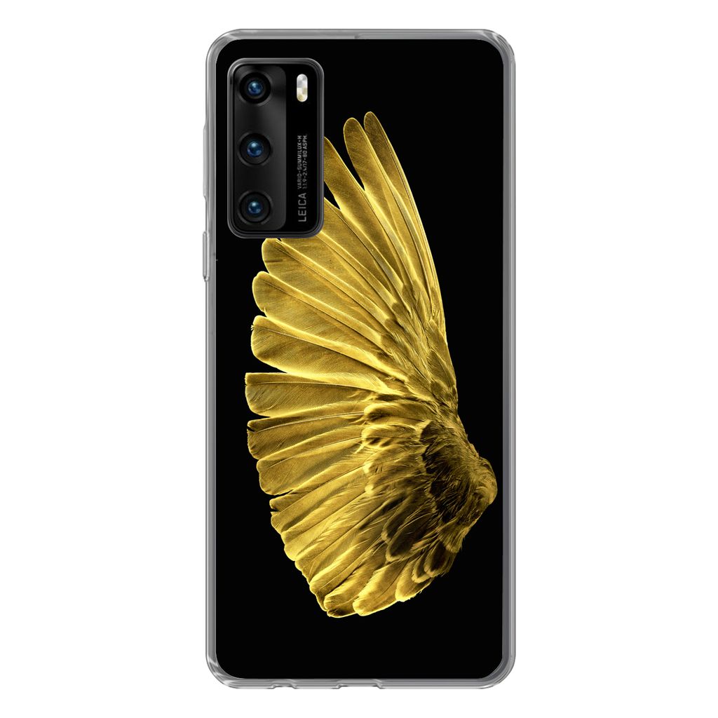 MuchoWow Handyhülle Schutzhülle Hülle für Huawei P40 Goldene Flügel auf schwarzem Hintergrund Silikon Softcase Handy Hülle - Handytasche