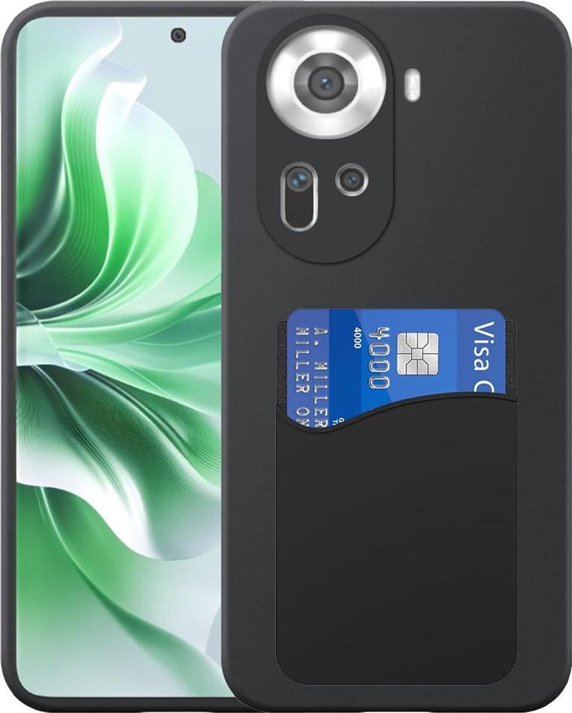 Geeignet für Oppo Reno 11 Phone Case mit Silikon-Kartenhalter - Flexible Back Cover Case Silikon TPU mit Silikon Cardslot - Schwarz - Smartphonica