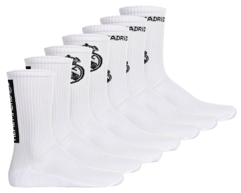 Real Madrid Uni Socken, 7er Pack - Tennis Socks, Schriftzug-Logo, Baumwollmischung, einfarbig Weiß 35-38