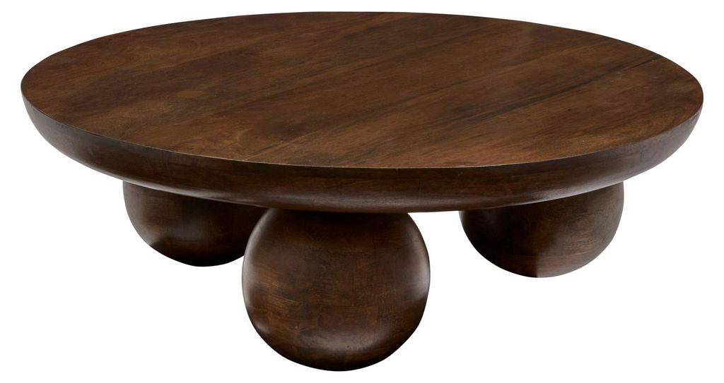 Runder Couchtisch aus Massivholz mit Kugelfüßen Produktbild 