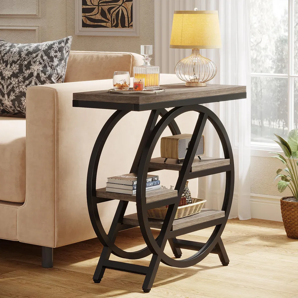 Table d'appoint pour bureau à domicile, meuble gris de rangement 40cm