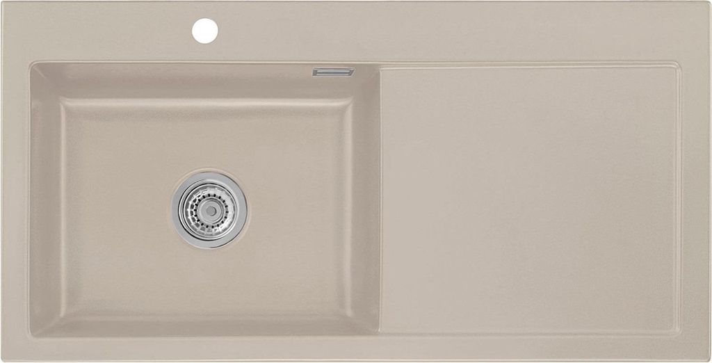 Auflagespüle KeraDomo MERA 100 SL Fango Becken links mit Produktbild 