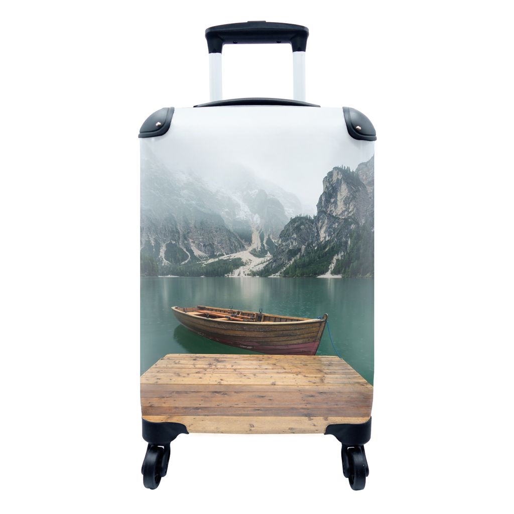 MuchoWow Koffer Handgepäck Trolley Rollkoffer Kleine Reisekoffer mit 4 Rollen - Nebel - Schnee - Berg - Boot - Cabin Size < 55x40x23 cm & 55x40x...