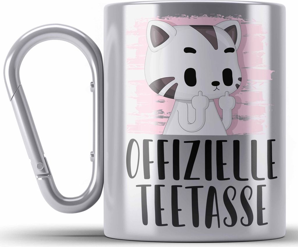 Trendation - Offizielle TeeEdelstahl Tasse Karabiner Lustige Edelstahl Tasse Karabiner für Tee Geschenk Teetrinker (Silber)