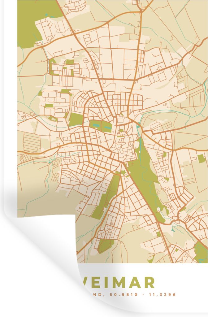 MuchoWow Wandtattoo Wandsticker Wandaufkleber Weimar - Stadtplan - Vintage - Karte 80x120 cm Selbstklebend und Repositionierbar - Repositionierba...