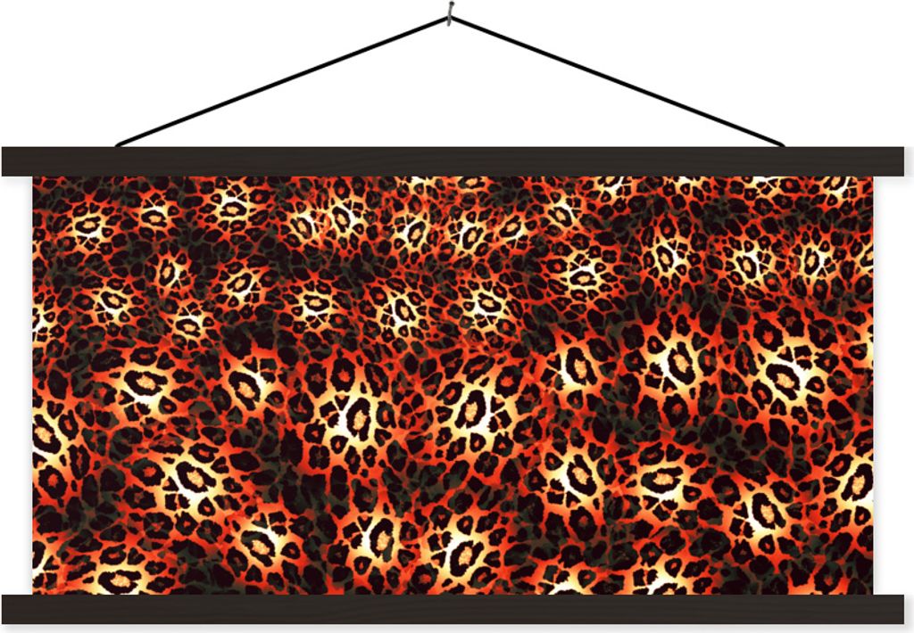 MuchoWow Textilposter Leopard - Muster - Rot - Schwarz 150x75 cm mit schwarzem Rahmen - Posterleiste