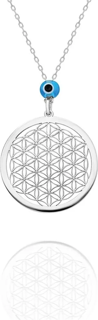 Collier Argent 925 Fleur de Vie Anti-Ternissement et Talisman Nazar