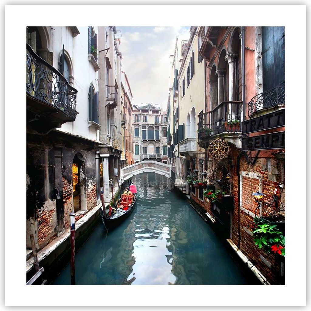 Poster - Poster ohne Rahmen - Boot Brücke Tourismus Venedig - 50x50 cm - Wand Bild - Wanddeko - Wandbilder - Kunstposter - Wandposter - Bilder - K...