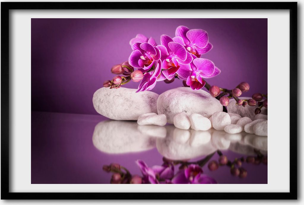 Bild 60x40 MDF-Rahmen, Wandkunst rosa Orchidee