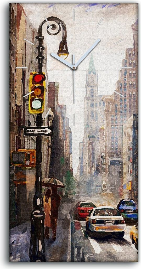 Wanduhr Leinwand Bild Uhr Geräuschlos 30x60 New York Straße Stadt Autos - weiße Hände