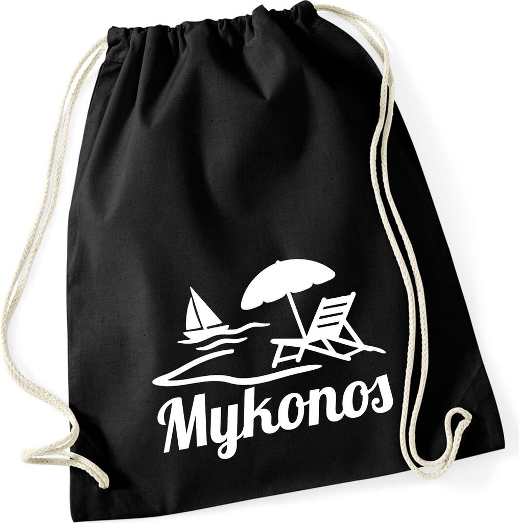 Huuraa Turnbeutel Mykonos Griechenland 12 Liter Black Baumwolle Rucksack Geschenkidee