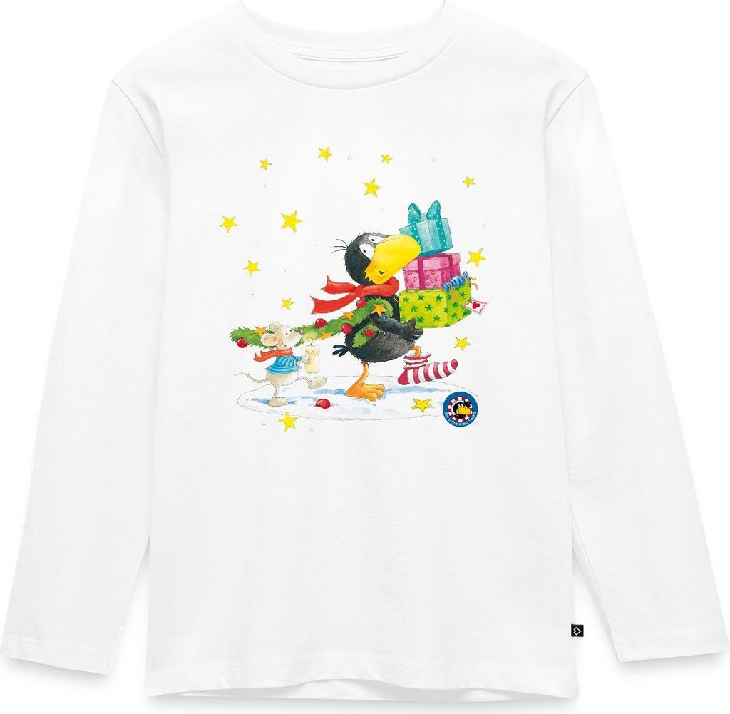 Spreadshirt Der kleine Rabe Socke Weihnachten Kinder Premium Langarmshirt, 98/104 (2 Jahre), Weiß