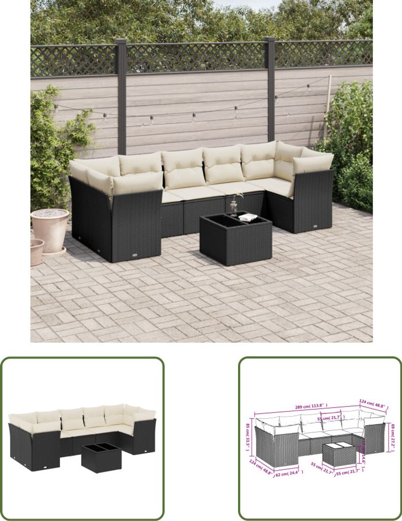 The Living Store 8-tlg. Garten-Sofagarnitur mit Kissen Produktbild 