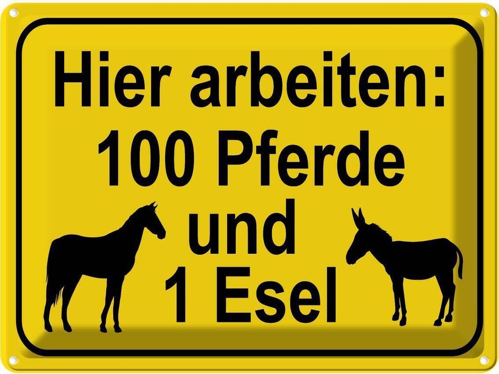 vianmo Blechschild 30x40 cm arbeiten 100 Pferde und 1 Esel Spruch Zitat